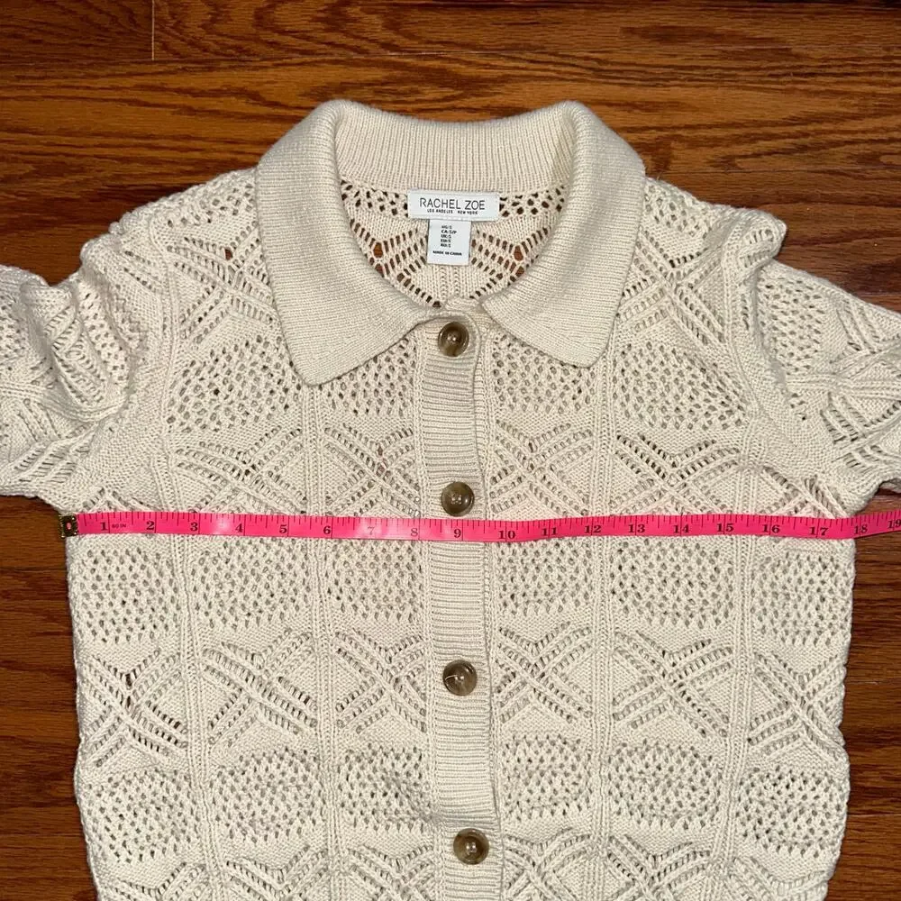 Rachel Zoe Cream Cotton Blend Knit Button Front Sweater Size Small - Picture 10 of 12